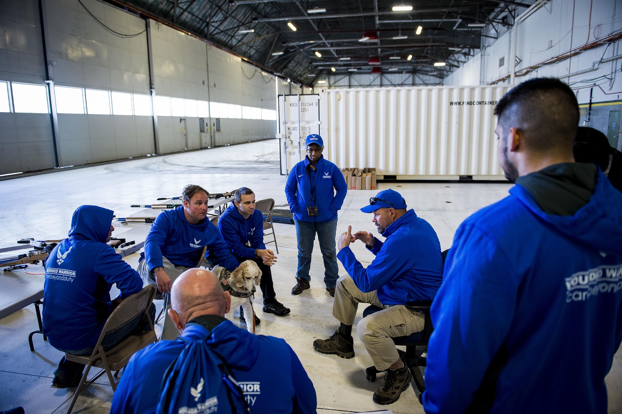 Dan Duitsman, the Air Force Wounded Warrior Program shooting head coach, discusses shooting techniques during the Northeast Warrior CARE Event on Joint Base Andrews, Md., Nov. 18, 2016. The AFW2 regional CARE event provided a holistic opportunity for wounded warriors to enhance the four domains -- physical, mental, spiritual and social – of Comprehensive Airman Fitness. (U.S. Air Force photo/Staff Sgt. Christopher Gross)