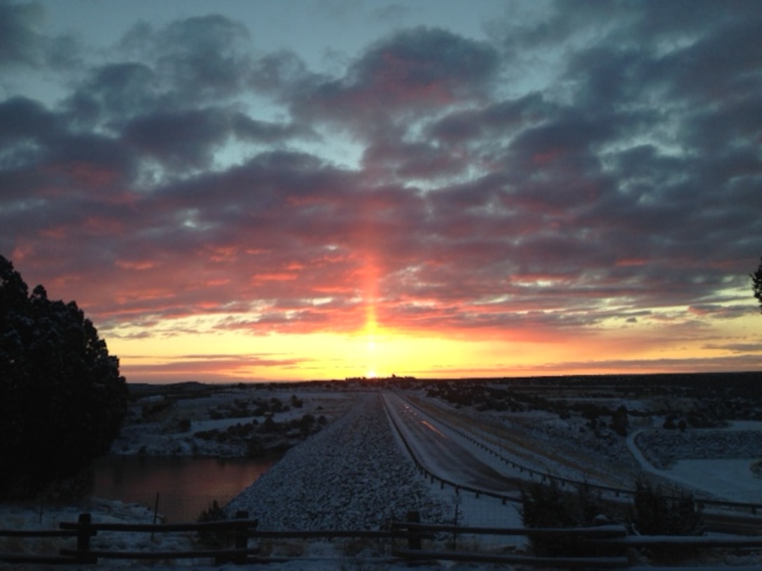 SANTA ROSA DAM, N.M. – A wintery sunrise at the dam, Feb. 3, 2016. Photo by Rowena Sanchez. This 2016 Photo Drive entry tied for third place based on employee voting.