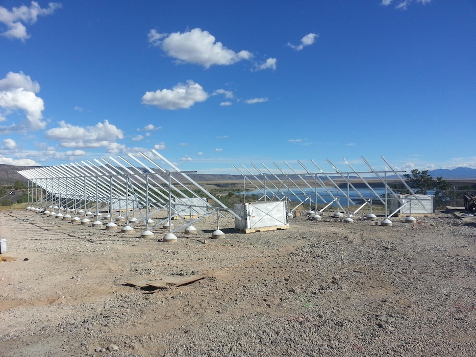 COCHITI LAKE, N.M. – The framework for the photovoltaic electric generation system at the project, Sept. 30, 2016. Photo by Erin Larivee. This was a 2016 Photo Drive entry. 
