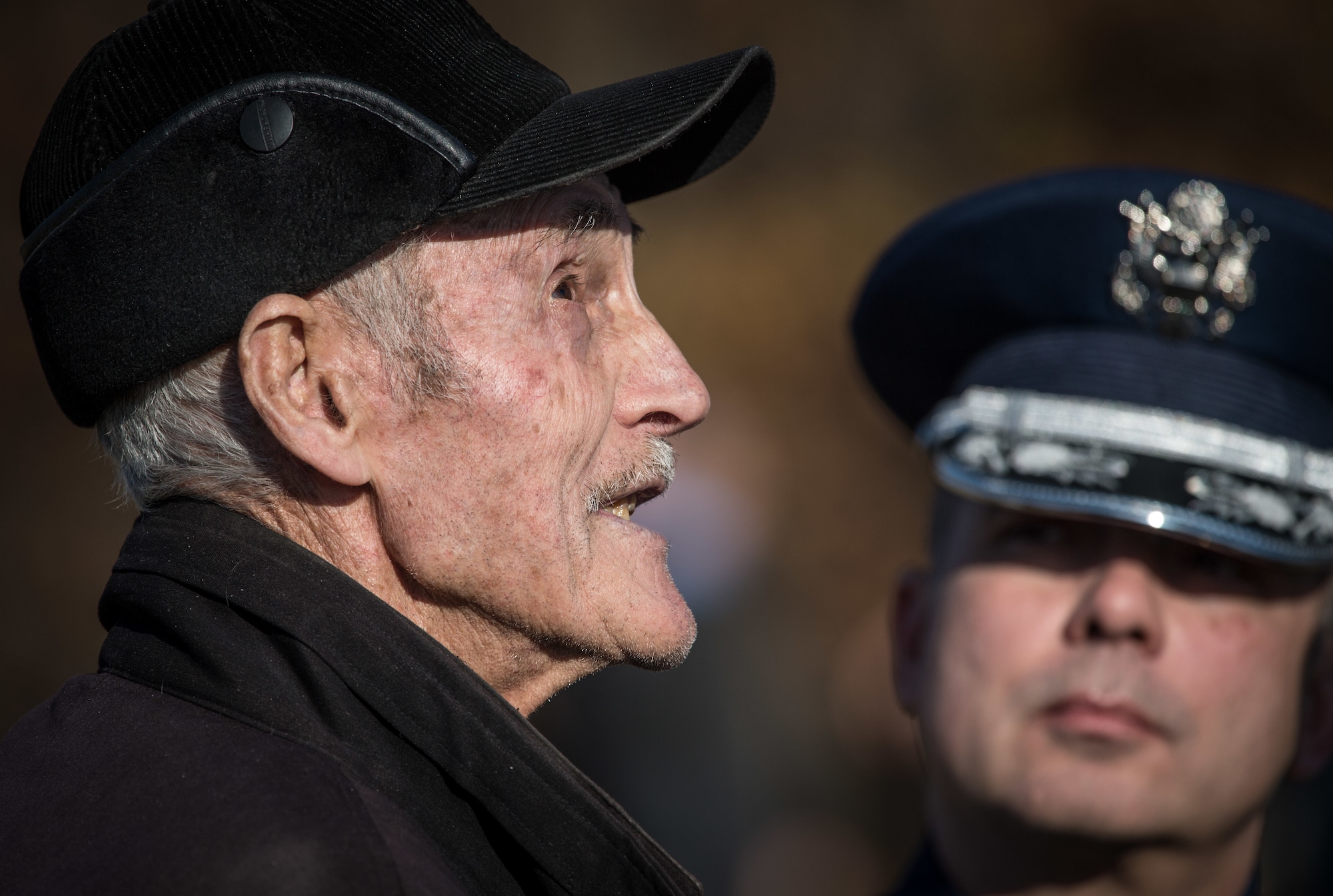 A Serbian man, who was a child when his family cared for downed WWII Airmen, recounts the day in 1944 when the Airmen were shot down behind enemy lines at the Operation Halyard memorial in Pranjani, Serbia, Nov. 17, 2016.  The U.S. State Department, U.S. Air Force, Royal Air Force and Serbian Armed Forces were in attendance to commemorate the event and the heroic actions of the Serbian people. Operation Halyard was the rescue mission to save more than 500 Allied Airmen who were shot down over Serbia during WWII. The local Serbians housed and fed the downed Airmen, while also keeping their presence a secret from the German forces searching for them. The operation was, and still is, the largest rescue of downed Americans. (U.S. Air Force photo by Tech. Sgt. Ryan Crane)