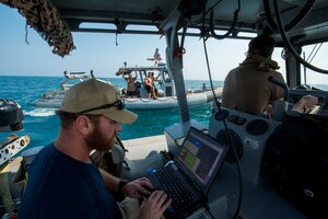 Sailors assigned to Commander, Task Force 56.1 (CTF 56.1), prepare to launch an unmanned underwater vehicle (UUV) in the Arabian Gulf Oct 27, 2016 during a bilateral mine countermeasures (MCM) exercise between the U.S. Navy and Royal Navy. The U.S.-U.K. MCM exercise was designed to provide an opportunity for both nations to share knowledge of MCM techniques to respond to mine threats. The combined MCM force enhances MCM capabilities in searching, identifying and neutralizing mines threatening the freedom of navigation and free flow of commerce. 