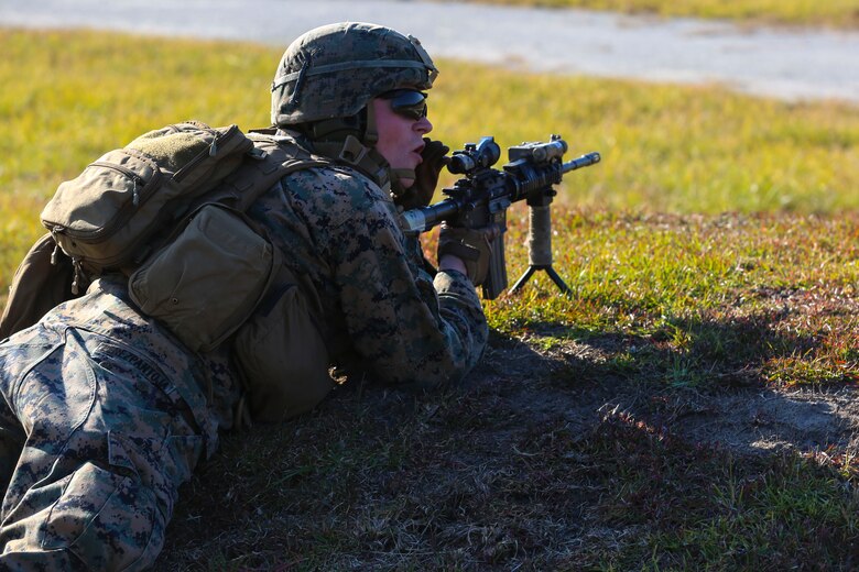 Lance Cpl. Derek Perez-Pantoja directs his team during a training exercise at Camp Lejeune, N.C., Nov 16, 2016. The Marines practiced squad-sized movements in order to maintain unit readiness for their upcoming Integrated Training Exercise at the Marine Corps Air Ground Combat Training Center in Twentynine Palms, California. Perez-Pantoja is a rifleman with 1st Battalion, 8th Marine Regiment.  (U.S. Marine Corps Photo by Lance Cpl. Jon Sosner)