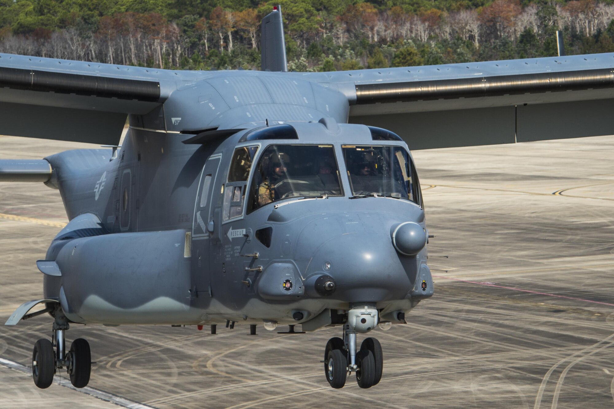 A CV-22 Osprey tiltrotor aircraft with the 8th Special Operations Squadron takes off at Hurlburt Field, Fla., Nov. 18, 2016. The Osprey combines the vertical takeoff, landing and hover qualities of a helicopter with the long-range, fuel efficient and speed characteristics of a turboprop aircraft. (U.S. Air Force photo by Airman 1st Class Joseph Pick)