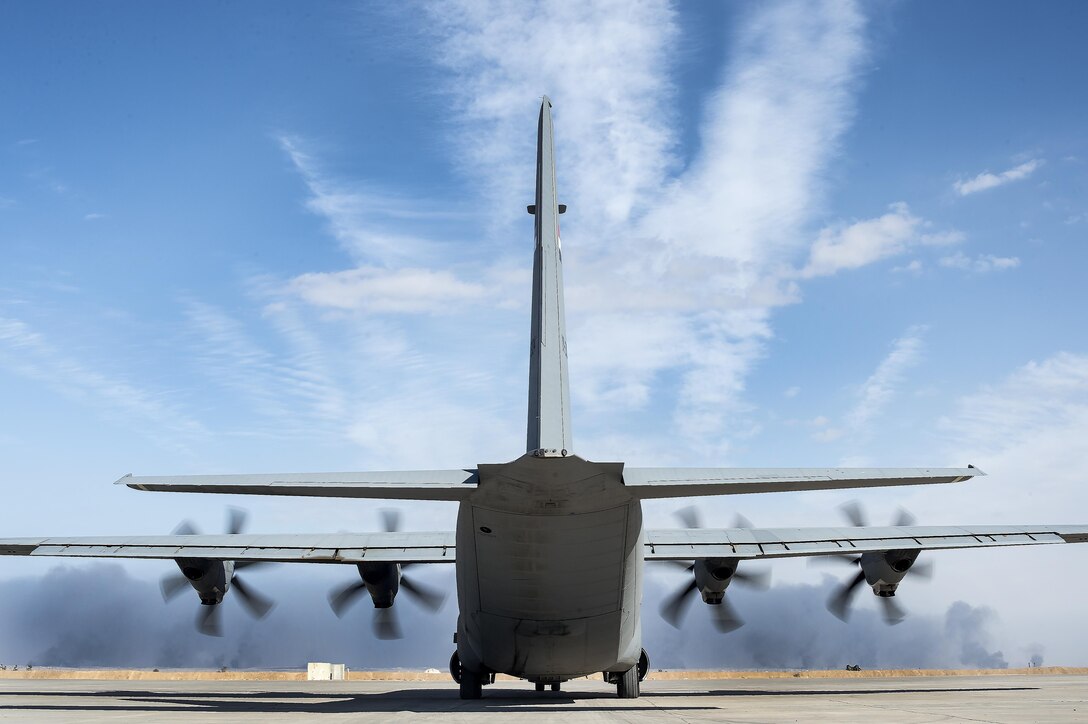 An Iraqi air force C-130J Super Hercules prepares to taxi after offloading troops at Qayyarah West Airfield, Iraq, Nov. 17, 2016. The airfield was recaptured from Da'esh by Iraqi forces in July 2016, and has been refurbished by Coalition engineers to allow recommencement of air operations. Qayyarah West Airfield is now a vital logistical hub, opening an air corridor in support of the battle to liberate Mosul as well as operations throughout northern Iraq. (U.S. Air Force photo by Staff Sgt. Charles Rivezzo)