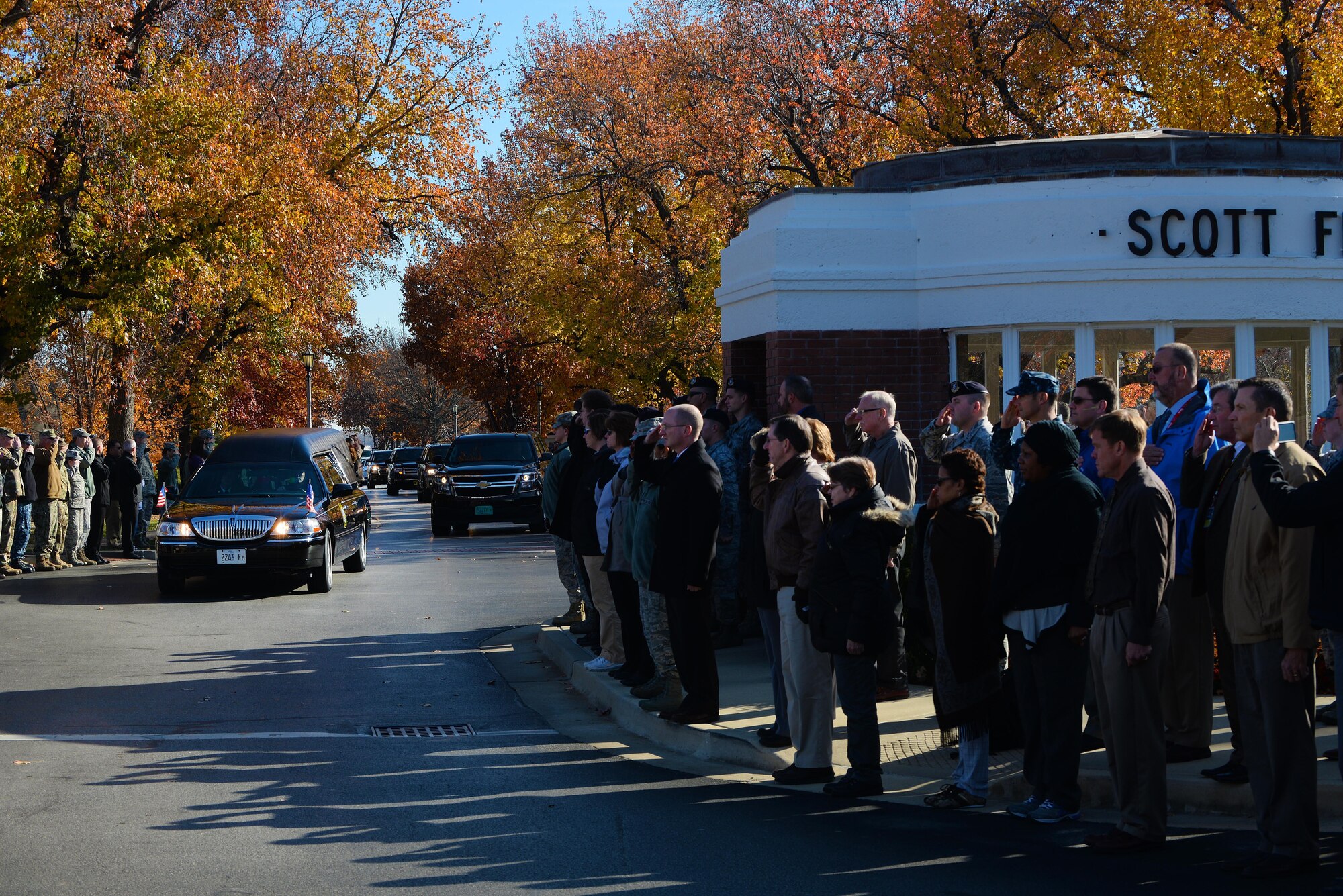 Scott Air Force Base, Illinois personnel pay their respects to 20-year-old Pfc. Tyler R. Iubelt, Nov. 21, 2016. Iubelt died Nov. 12 as a result of injuries sustained from an improvised explosive device in Bagram, Afghanistan. His remains transited through Scott AFB with his family on the way to his final resting place in DuQuion, Illinois. He was assigned to Fort Hood, Texas. (U.S. Air Force photo by Senior Airman Erica Fowler)