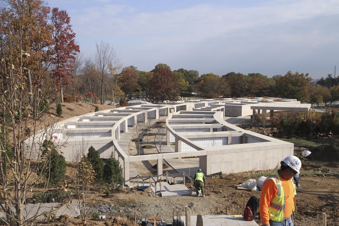 ARLINGTON, Va. -- Contractors are nearing completion on building a new columbarium, which is a part of Arlington National Cemetery’s Millennium Project; a 27-acre expansion project, which adds nearly 30,000 burial and niche spaces to the cemetery here November 16, 2016. The $64 million project is scheduled to be complete and turned over to the cemetery this winter. (U.S. Army photo/Patrick Bloodgood)