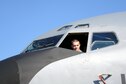A South Johnston High School Air Force Junior ROTC student poses for a picture from the cockpit of a KC-135R Stratotanker during a visit to the 916th Air Refueling Wing on Nov. 18, 2016, at Seymour Johnson Air Force Base, North Carolina. (U.S. Air Force photo/Senior Airman Jeramy Moore)