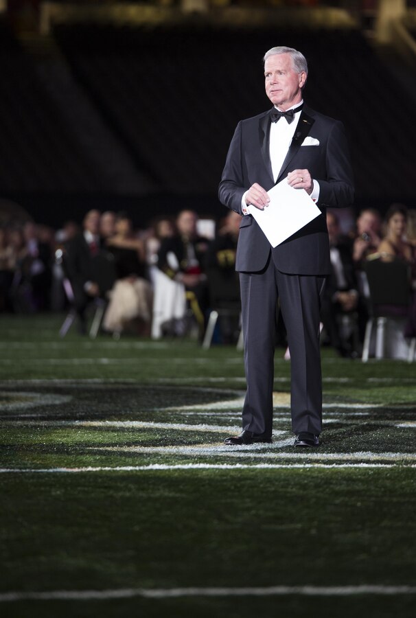 Guest of honor, retired Gen. James F. Amos, 35th Commandant of the Marine Corps, addresses the attendees of the Marine Forces Reserve birthday ball at the Mercedes-Benz Superdome, Nov. 19, 2016. Each year, a ball is hosted to celebrate the birthday of the Corps and to remember Marines who have given the ultimate sacrifice. Since its establishment in 1775, the Marine Corps has fought and won our nation’s battles. (U.S. Marine Corps photo by Cpl. Melissa Martens/ Released)