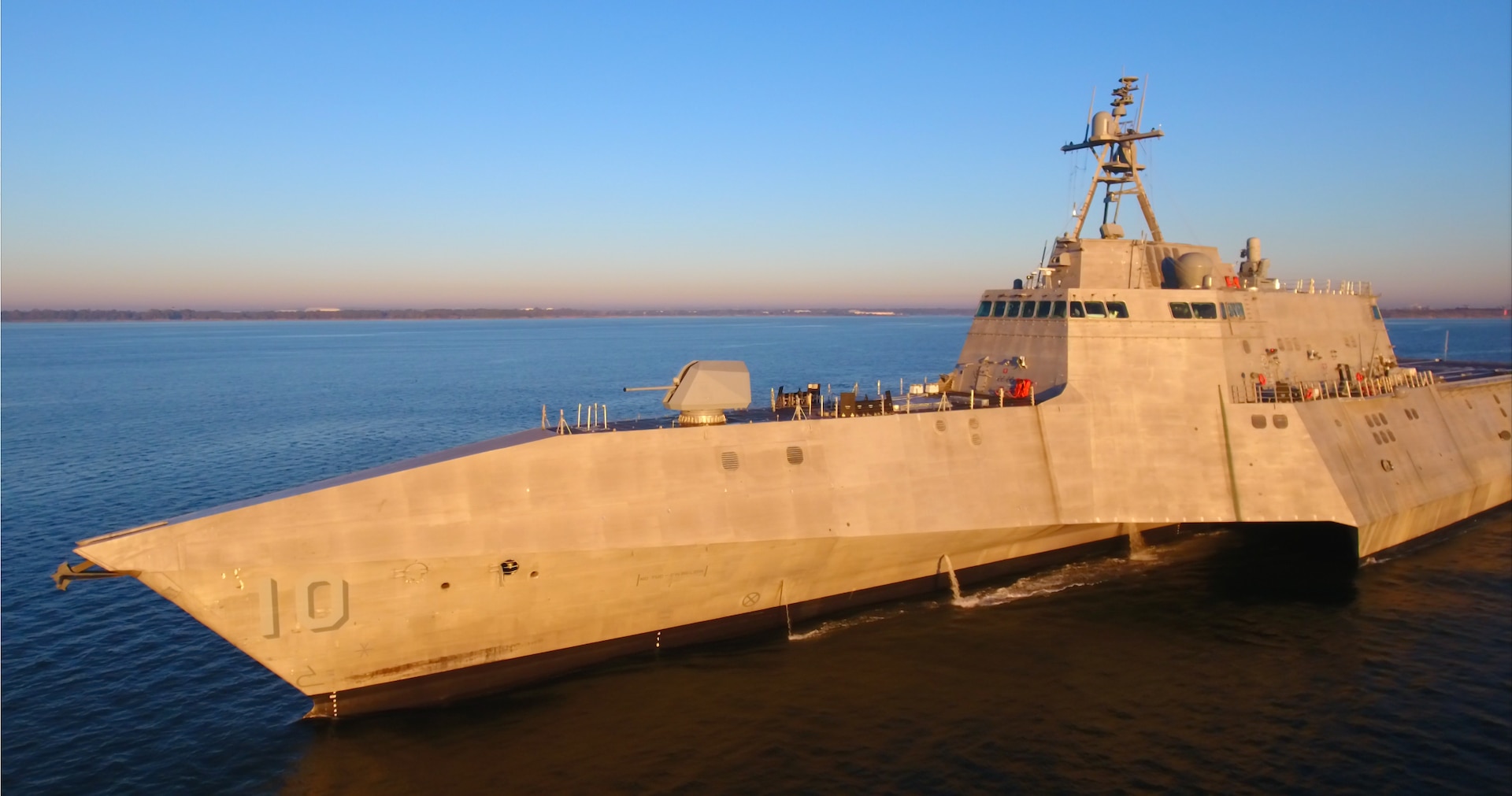 The future USS Gabrielle Giffords (LCS 10) conducts acceptance trials in the Gulf of Mexico, Nov. 17. Acceptance trials are the last significant milestone before delivery of the ship to the Navy, which is planned for later this year. 
