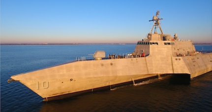 The future USS Gabrielle Giffords (LCS 10) conducts acceptance trials in the Gulf of Mexico, Nov. 17. Acceptance trials are the last significant milestone before delivery of the ship to the Navy, which is planned for later this year. 
