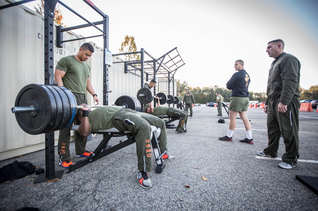 U.S. Marines attend the first Force Fitness Instructor Course aboard Marine Corps Base Quantico, VA., Oct. 25, 2016. The course is designed to produce Fitness Instructors to return to the fleet and maintain health and wellness while improving human performance. (U.S. Marine Corps photo by Sgt. Melissa Marnell) 