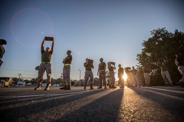 U.S. Marines perform a combat fitness test during the first Force Fitness Instructor Course aboard Marine Corps Base Quantico, VA., Oct. 4, 2016. The course is designed to produce Fitness Instructors to return to the fleet and maintain health and wellness while improving human performance. (U.S. Marine Corps photo by Sgt. Melissa Marnell) 