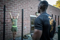 U.S. Marines conduct a physical fitness test during the  first Force Fitness Instructor Course aboard Marine Corps Base Quantico, VA. The course is designed to produce Fitness Instructors to return to the fleet and maintain health and wellness while improving human performance. (U.S. Marine Corps photo by Sgt. Melissa Marnell) 