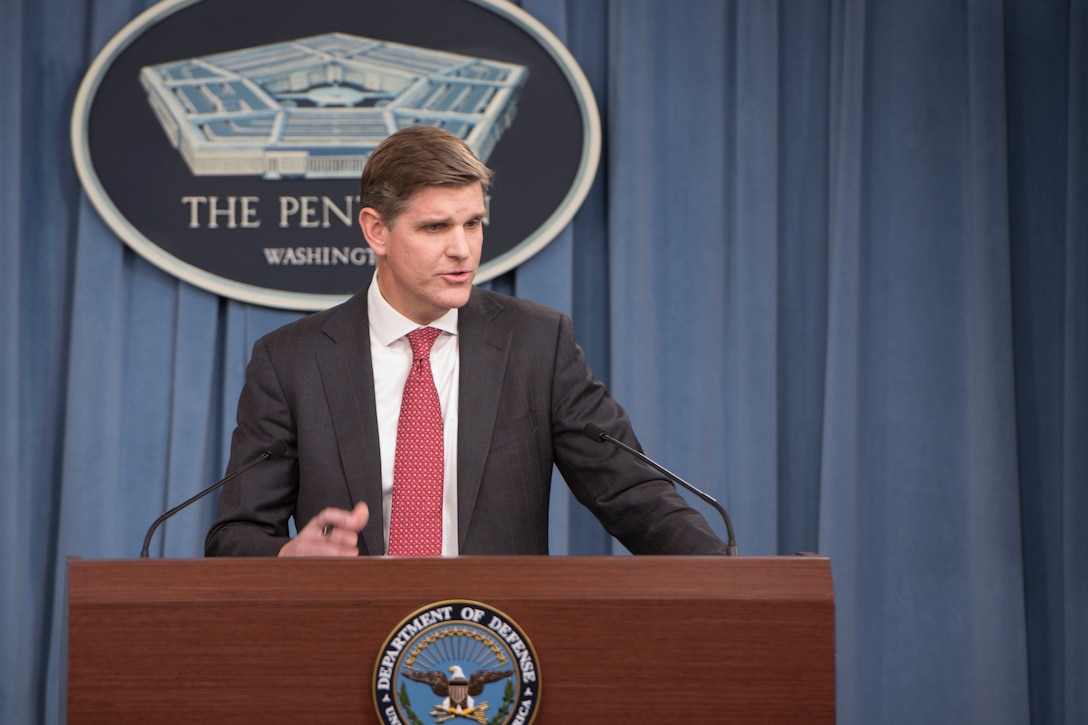 Pentagon Press Secretary Peter Cook briefs reporters at the Pentagon, Nov. 22, 2016. DoD photo by Air Force Staff Sgt. Jette Carr