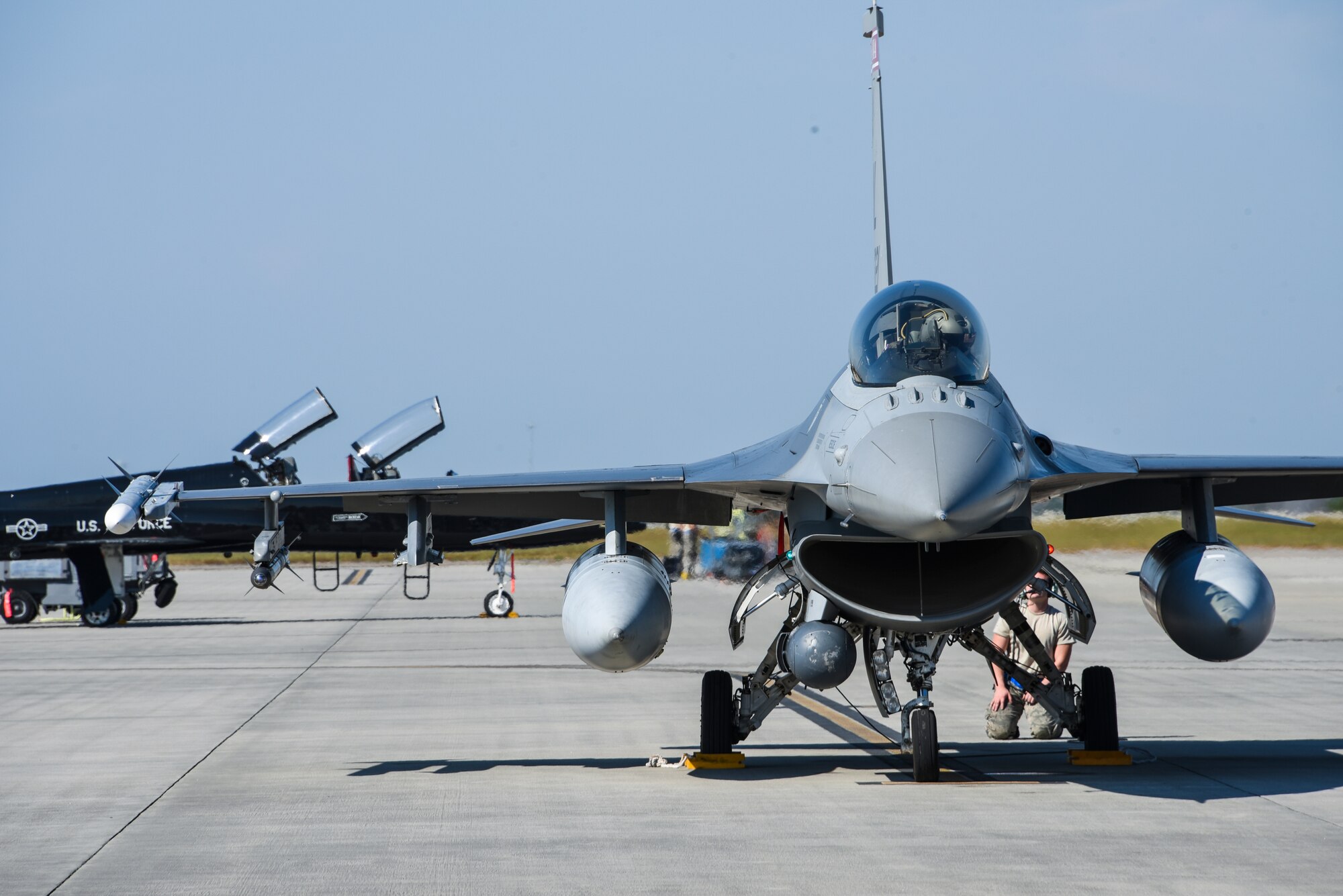 U.S. Air Force Maj. Tyler “Eightball” Guenzel, a fighter pilot with the 100th Fighter Squadron, prepares to taxi Nov. 3, 2016, on the flightline at the Air Dominance Center at the 165th Airlift Squadron in Savannah, Ga. (U.S. Air National Guard photo by Airman 1st Class Hayden Johnson)