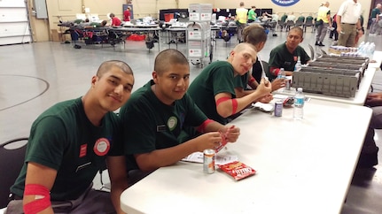 Oregon Youth Challenge cadets at the snack table after donating blood during the American Red Cross blood drive, Oct. 1, 2016, in Bend, Ore.
Photo taken by the Student Body President Daisy Ochoa.
