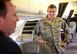 Command Chief Master Sgt. Chad Welch, the highest ranking enlisted member of the 932nd Airlift Wing, interacts with an employer during the unit's annual Boss Day held on November 5, 2016 at Scott Air Force Base, Ill.  He talked about his challenging jobs, both in the military and outside the gate, and thanked all of the civilian employers for supporting reservists, and giving them time off to train with the Air Force Reserve Command's only C-40C flying unit in Illinois.  (U.S. Air Force photo by Lt. Col. Stan Paregien)  