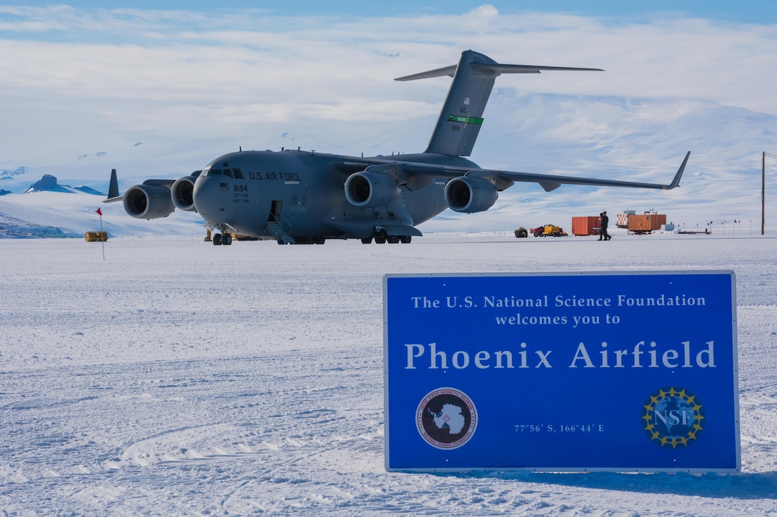 A C-17 cargo plane from Joint Base Lewis-McChord made the first landing on Antarctica's newly-constructed Phoenix Airfield in November 2016. The runway is a compacted deep-snow (15-meters) airfield located near McMurdo Station that is slated to replace Pegasus Airfield, a glacial ice runway, also designed by the U.S. Army Engineer Research and Development Center (ERDC) Cold Regions Research and Engineering Laboratory and constructed in the 1990's.