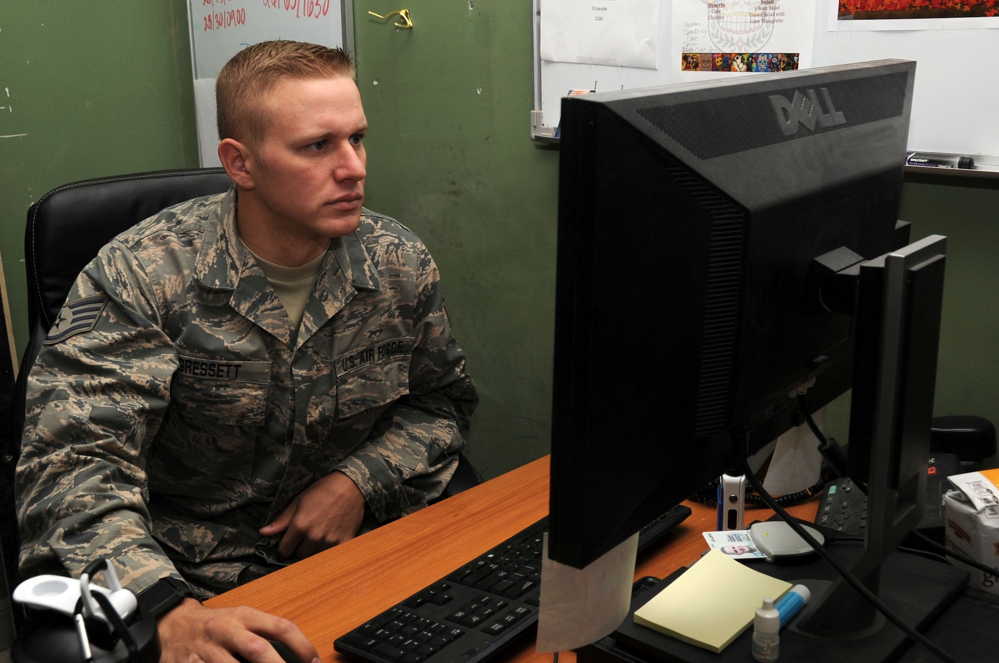 This week’s Rock Solid Warrior is Staff Sgt. Bo Gressett, a 386th Expeditionary Force Support Squadron assistant facility manager.  Gressett is deployed from the 186th Air Refueling Wing at Meridian, Miss. (U.S. Air Force photo/Tech Sgt. Kenneth McCann)