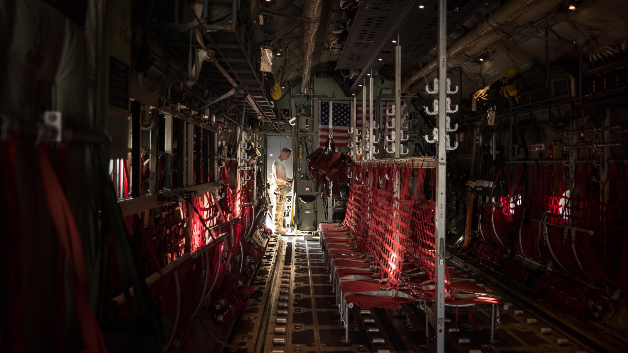 Staff Sgt. John Pittman, 774th Expeditionary Airlift Squadron loadmaster, prepares a C-130J Hercules for takeoff from Bagram Airfield, Afghanistan Nov. 10, 2016. Afghanistan has been called a “Herk’s playground” because of the aircraft’s ability to handle the austere environment. (U.S. Air Force photo by Staff Sgt. Katherine Spessa)
