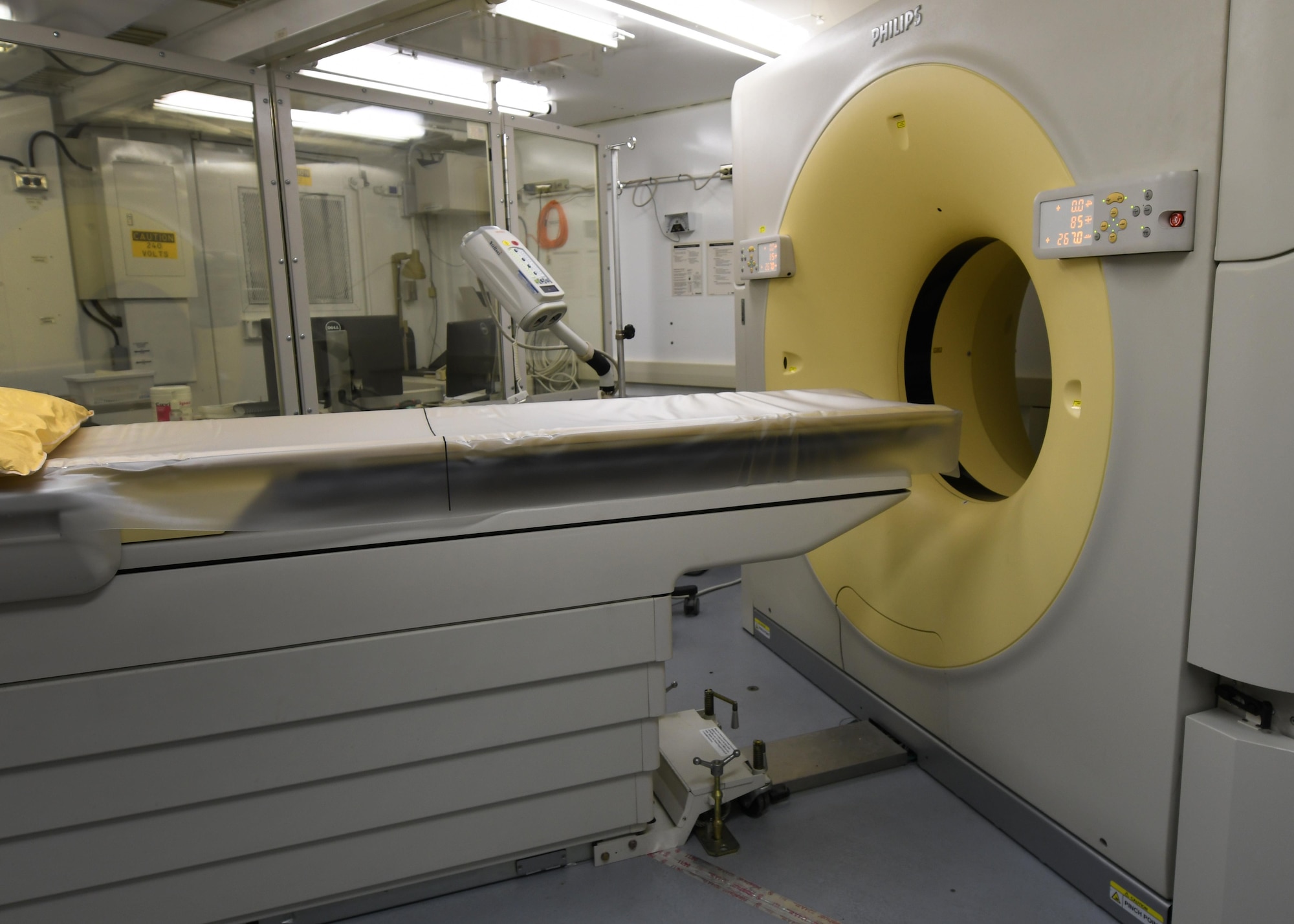 A newly installed Computed Tomography scanner is ready to use at Al Udeid Air Base, Qatar, Nov. 21, 2016. The CT scanner enables the doctors with the 379th Expeditionary Medical Group to quickly and accurately diagnose patients. (U.S. Air Force Photo by Senior Airman Miles Wilson)