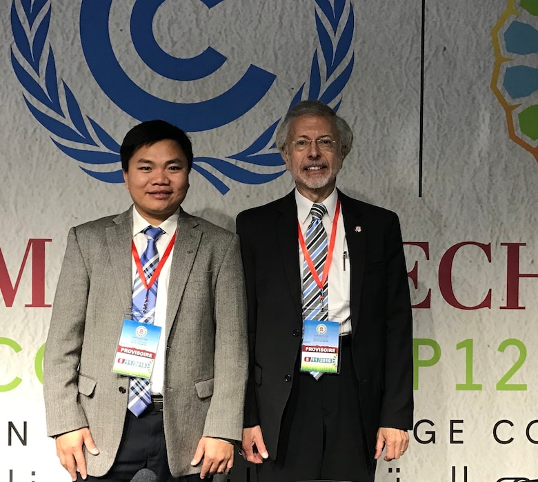 Dr. Phu Nguyen, Assistant Adjunct Professor, University California at Irvine, CHRS and IWR and ICIWaRM Director, Bob Pietrowsky at COP22, Marrakech, Morocco