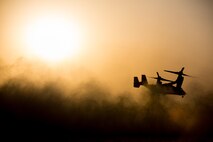An MV-22B Osprey with Marine Medium Tiltrotor Squadron 165,  Special Purpose Marine Air Ground Task Force - Crisis Response - Central Command, prepares to land during a Tactical Recovery of Aircraft and Personnel exercise, Oct. 8, 2016. SPMAGTF – CR – CC is a self-sustaining expeditionary unit, designed to provide a broad range of crisis response capabilities throughout the Central Command area of responsibility, using organic aviation, logistical, and ground combat assets, to include TRAP and embassy reinforcement. (U.S. Marine Corps photo by Cpl. Trever Statz)