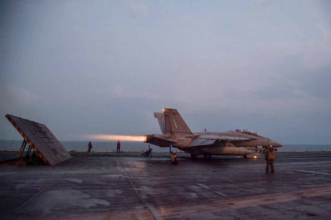 161124-N-QI061-606



ARABIAN GULF (Nov. 24, 2016) An F/A-18F Super Hornet assigned to the Fighting Swordsmen of Strike Fighter Squadron (VFA) 32 launches from the flight deck of the aircraft carrier USS Dwight D. Eisenhower (CVN 69) (Ike). Ike and its Carrier Strike Group are deployed in support of Operation Inherent Resolve, maritime security operations and theater security cooperation efforts in the U.S. 5th Fleet area of operations. (U.S. Navy photo by Petty Officer 3rd Class Nathan T. Beard)