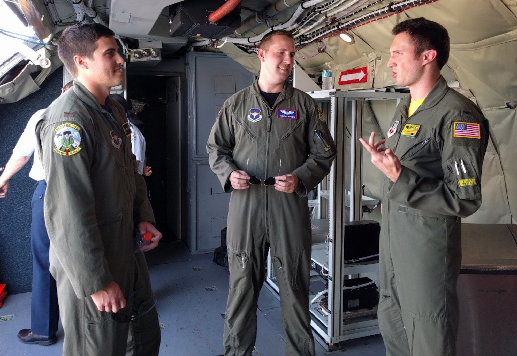 1st. Lt. Luke Werner discusses career opportunities with students at the 479th Flying Training Group’s Undergraduate Combat Systems Officer Training Career Day here Nov. 18. The 55th Wing provided both RC-135 and an EC-135 crews and static aircraft for the event. (Photo courtesy of 1st. Lt. Katherine Meckler)