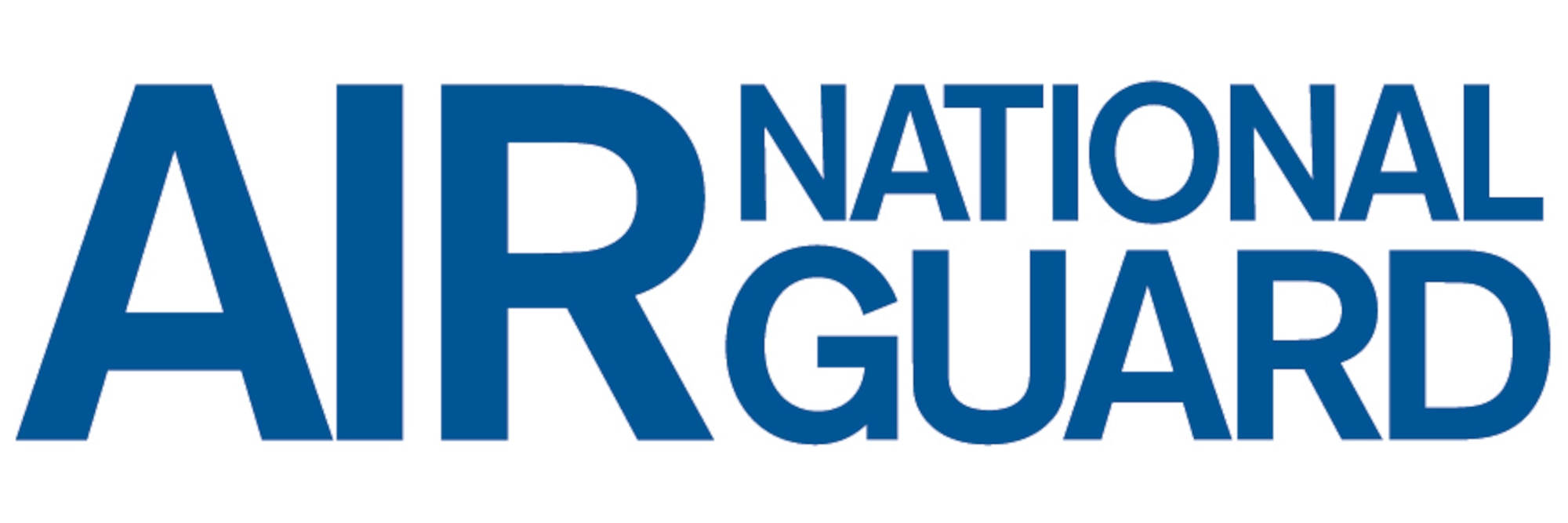 This is the wordmark for the Air National Guard. It is available in EPS, JPG, TIF, and PDF file formats (custom weight, altered letterforms), and should NEVER be typeset, except in the flow of body copy. 

ALWAYS use the approved graphics provided. Excluding proportional enlargement and reduction, this graphic may not be altered in any way. See notes on approved color, state usage, and alternate lockups in the following pages.
