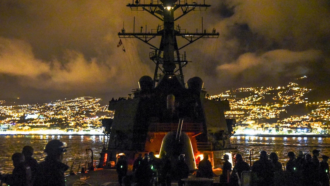 <strong>Photo of the Day: Nov. 29, 2016</strong><br/><br />Sailors stand watch aboard the USS Mahan as they depart Funchal, Portugal, Nov. 27, 2016, after a brief stop for fuel. The Mahan is in the U.S. 6th fleet area of operations supporting U.S. national security interests in Europe. Navy photo by Petty Officer 1st Class Timothy Comerford<br/><br /><a href="http://www.defense.gov/Media/Photo-Gallery?igcategory=Photo%20of%20the%20Day"> Click here to see more Photos of the Day. </a> 