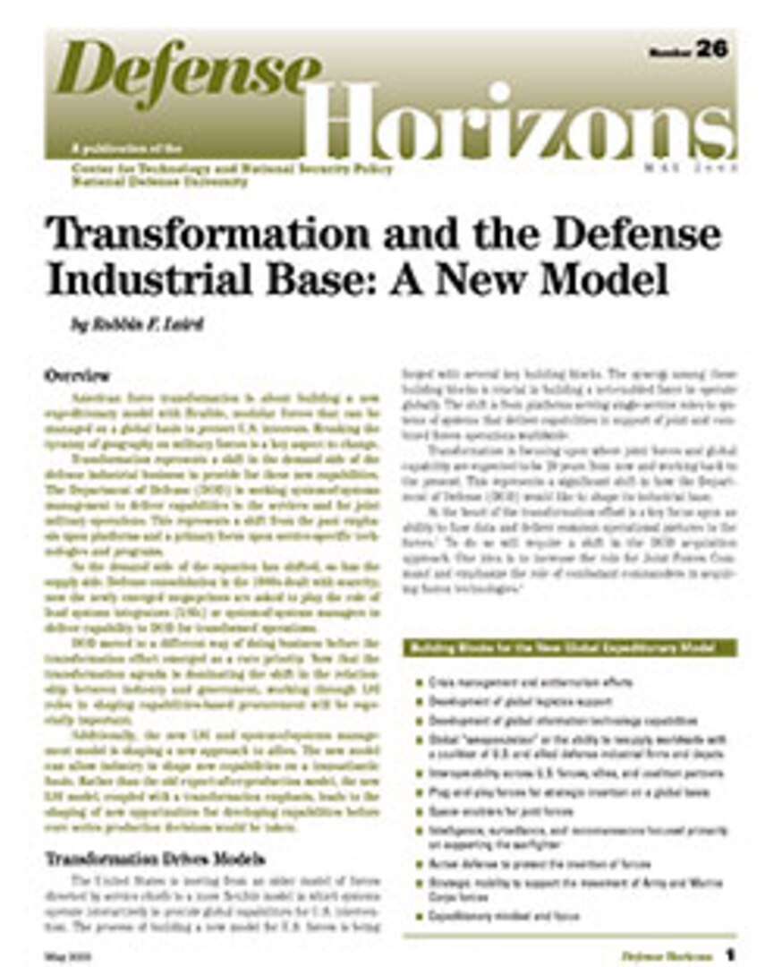 Transformation and the Defense Industrial Base A New Model > National