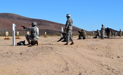 Soldiers from the 650th Regional Support Group went to the firing range at the Fort Irwin National Training Center November 17-20, while they conducted a joint Field Training Exercise with the 304th Sustainment Brigade, during a MUTA 8 four-day battle assembly, where collective training events as well as individual readiness focused on medical readiness and firearms qualification.