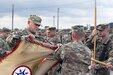 (Left) Brig. Gen. Robert D. Harter, Commanding General of the 316th Sustainment Command (Expeditionary), cases the 316th ESC guidon with Command Sgt. Maj. Johnny McPeek (Right), the 316th ESC Command Sergeant Major, during a Colors Casing ceremony at Fort Hood, Texas Nov. 28, 2016.
(U.S. Army photo by Sgt. Christopher Bigelow)