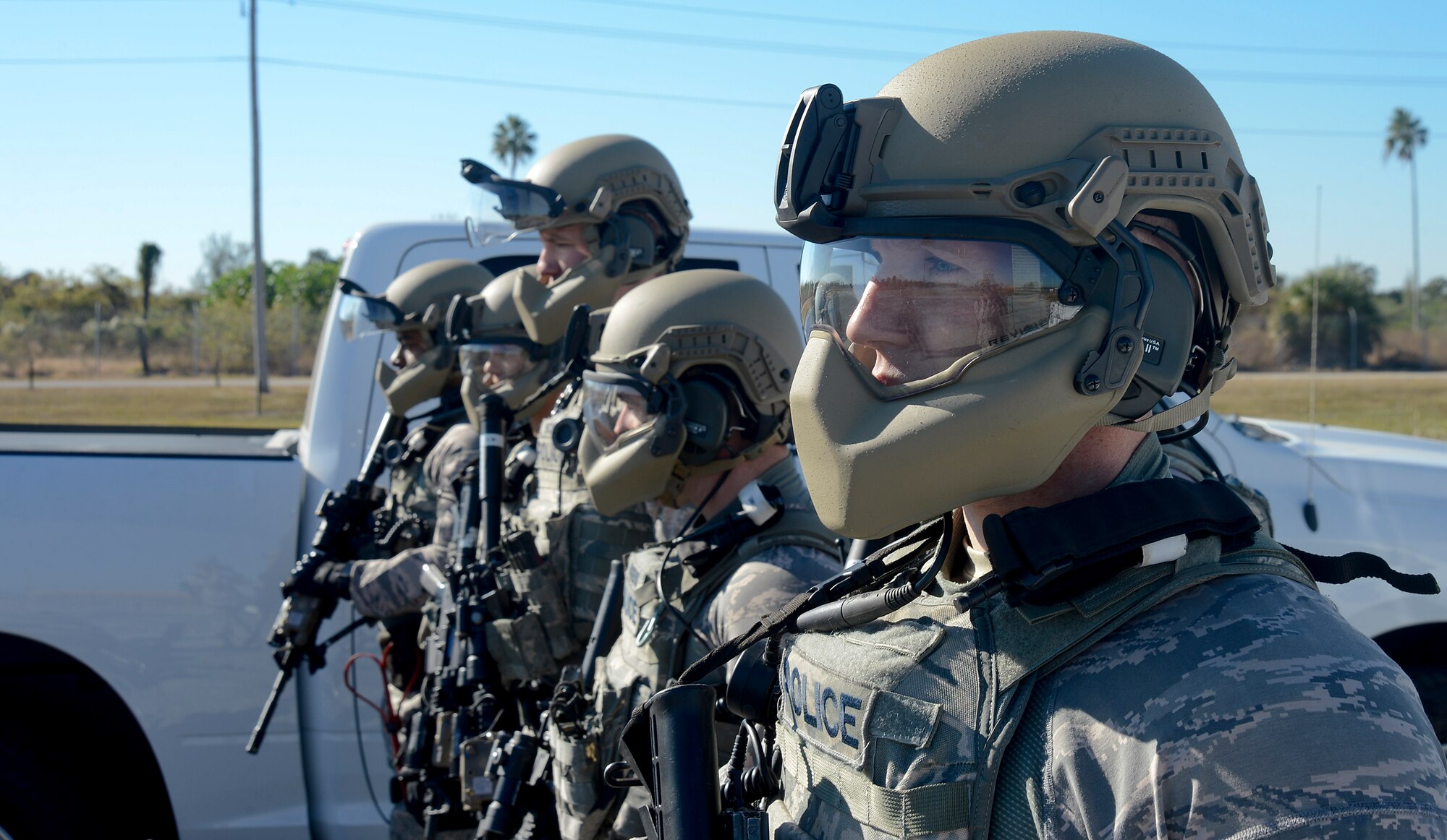 Emergency services team (EST) members participate in the 6th Security Forces Squadron immersion with 6th Air Mobility Wing leadership, Nov. 21, 2016 at MacDill Air Force Base, Fla. During the immersion, the 6th Security Forces Squadron demonstrated the capabilities of their SWAT and emergency services teams. (U.S. Air Force photo by Senior Airman Jenay Randolph)