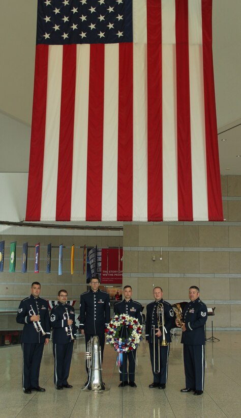 Members of “Brass In Blue” performed at the National Constitution Center in Philadelphia, PA to commemorate Veterans’ Day, 2016.  (U.S. Air Force photo by Master Sergeant Brian Stike/released)