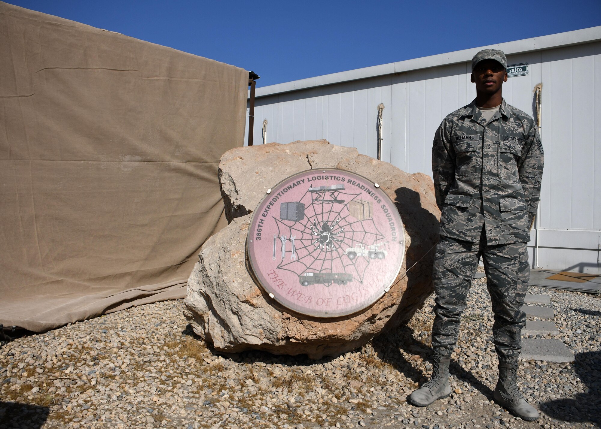 This week's Rock Solid Warrior is Senior Airman Joseph Williams, a 386th Expeditionary Logistics Readiness Squadron administrative support specialist. Williams is deployed from the 612th Air Operations Center at Davis-Monthan Air Force Base, Ariz. (U.S. Air Force photo/Senior Airman Andrew Park)