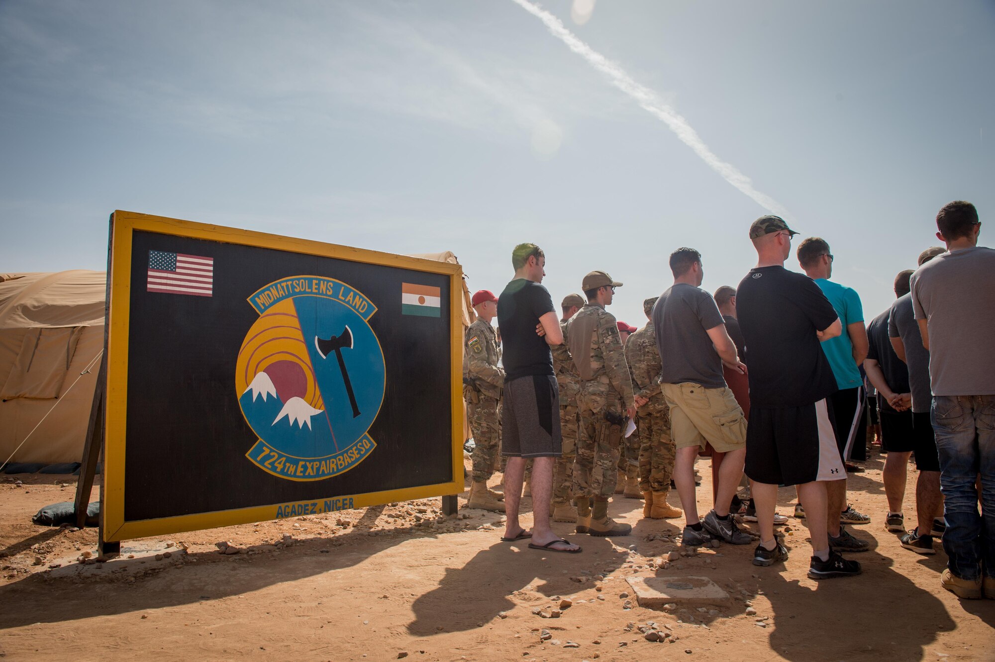 Lt. Gen. Richard Clark, 17th Expeditionary Air Force commander, speaks to Airmen assigned the 724th Expeditionary Air Base Squadron at Air Base 201 in Agadez, Niger, during a visit Nov. 24, 2016. During a three day trip, Clark visited Airmen in Europe and Africa who support the Air Force's intelligence, surveillance and reconnaissance mission. This was Clark's first visit to NAS Sigonella, Niamey and Agadez as 3rd Air Force commander. (U.S. Air Force photo by Tech. Sgt. Ryan Crane)