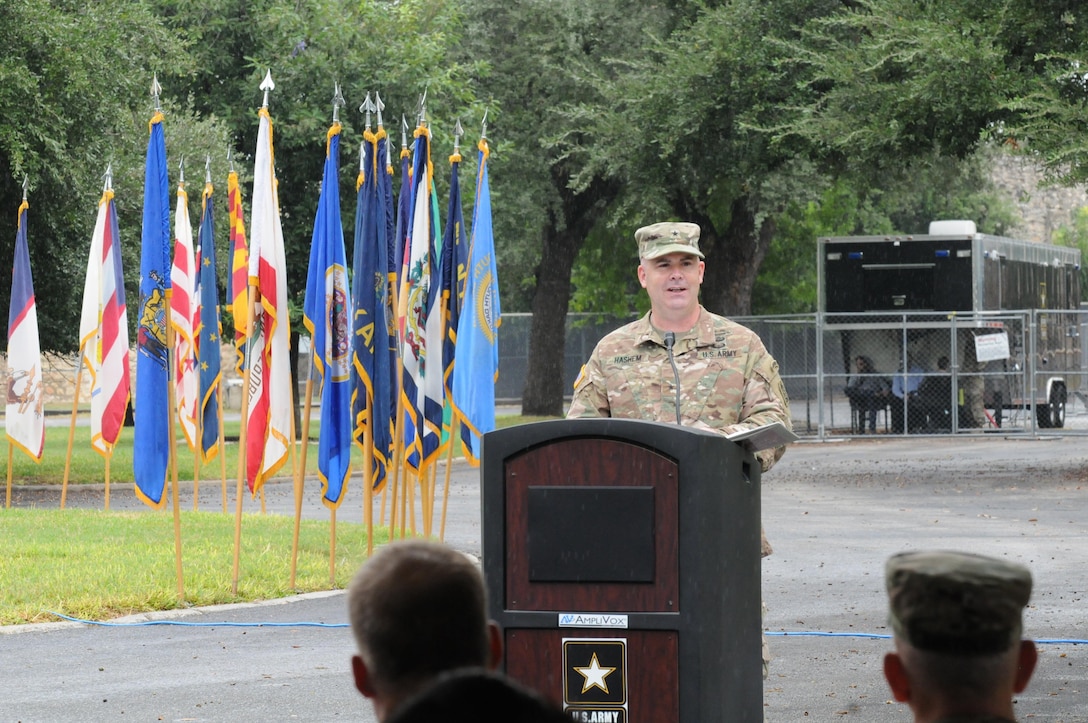 U.S. Army North (Fifth Army) welcomed Brig. Gen. John B. Hashem and his family to Fort Sam Houston and San Antonio at a welcoming ceremony held at the historic quadrangle, November 7. Hashem assumes responsibility as the Deputy Commanding General - Reserve Affairs and Director, Army Reserve Engagement Cell for Army North. He most recently served as the Special Assistant to the Chief of Army Reserve, Washington, D.C. The Army North AREC serves as a conduit to employ Army Reserve capabilities in support of Army North’s operational requirements.