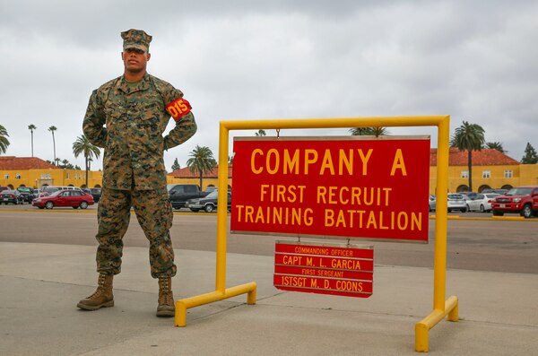 Lance Cpl. Justyn K. Jones, Alpha Company, 1st Recruit Training Battalion, stands outside his squad bay at Marine Corps Recruit Depot San Diego, Nov. 16. Following recruit training, Jones will report to the School of Infantry at Marine Corps Base Camp Pendleton, Calif., to become an infantryman. Annually, more than 17,000 males recruited from the Western Recruiting Region are trained at MCRD San Diego.