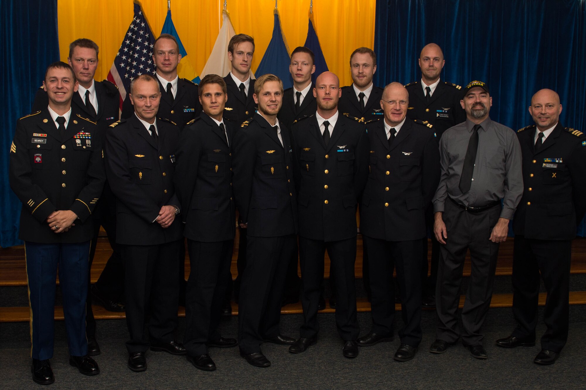 Swedish air force members graduated from the Aircraft and Systems Repairer course at Joint Base Langley-Eustis, Va., Nov. 23, 2016. The course was specifically developed for Swedish officer and NCO UH-60 Blackhawk maintainers. (U.S. Air Force photo by Airman 1st Class Derek Seifert)