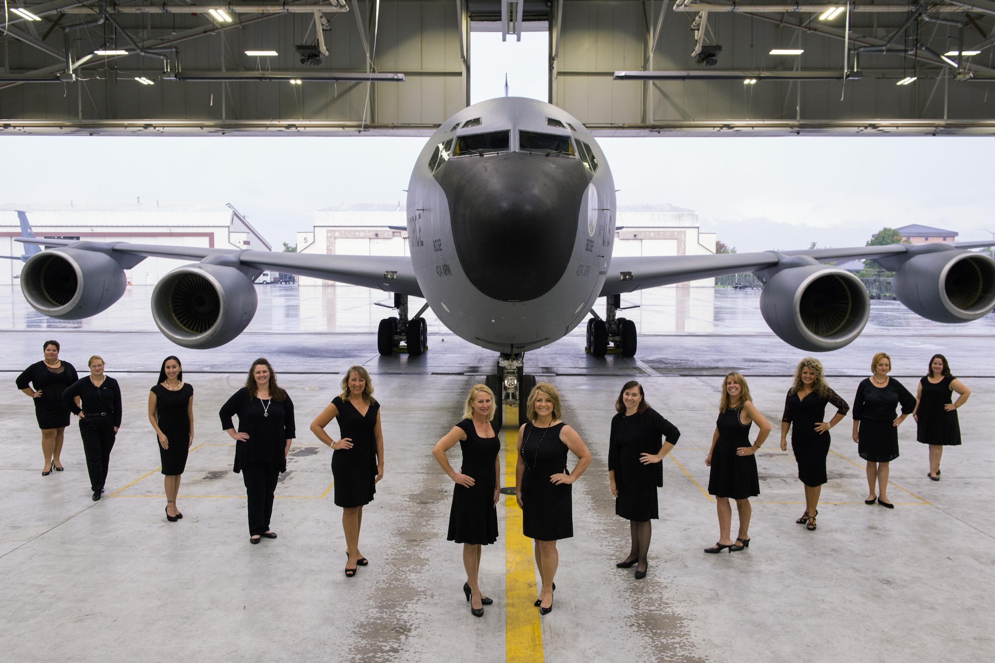 Members of the 434th Air Refueling Wing Key Support Team pose for a photo in front of a KC-135R Stratotanker at Grissom Air Reserve Base, Ind., Oct. 1, 2016. The Key Support Team, formerly Key Spouse Program, was established as a quality of life initiative out of concern for Air Force families after the results of a total-Air Force community action plan found a missing link between military members and their families. (U.S. Air Force photo/Tech. Sgt. Benjamin Mota)