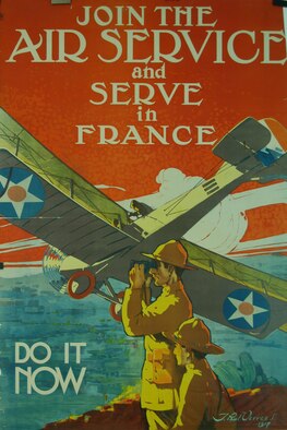 Many were eager to join the war effort, and war posters were an exciting way to inspire young recruits in World War I.  This 1917 poster, with artwork by J. Paul Verrees, was created to recruit young aviators to serve at the Front, “Join the Air Service and Serve in France – Do it Now.” 