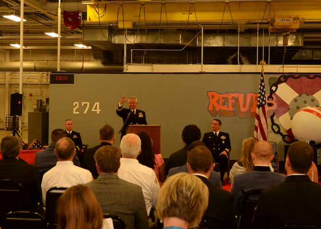 Capt. Charles Phillip give his opening remarks at a Change of Command and retirement ceremony held at Naval Munitions Command Atlantic Unit Chatleston (NMCLANTUC), held here. NMCLANTUC defines itself as the premier munitions facility on the east coast.