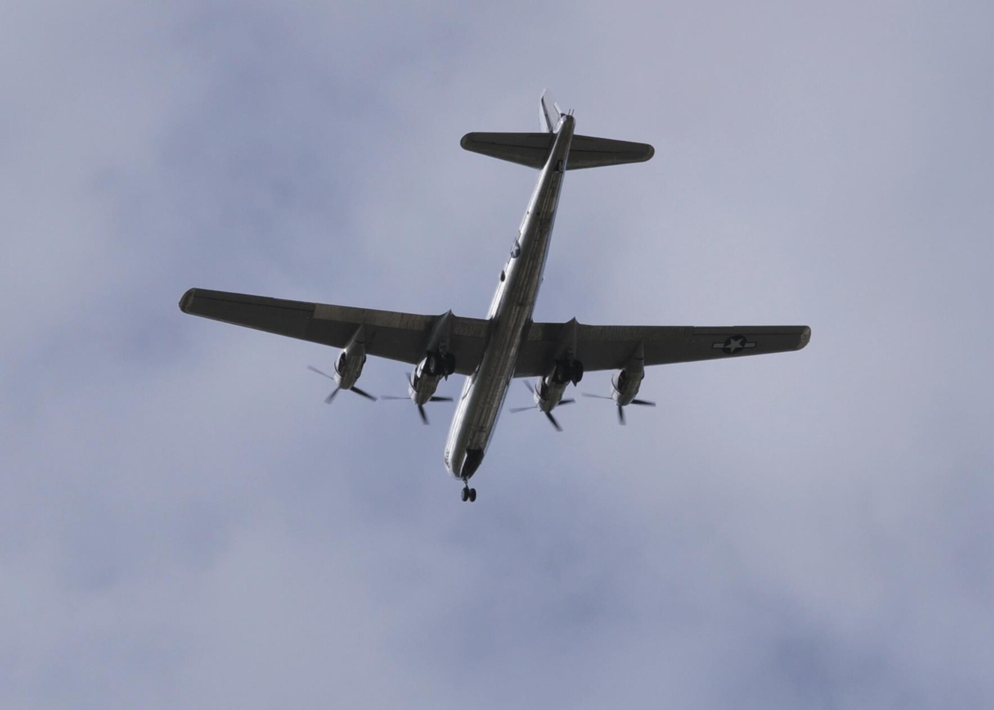 B-29 Superfortress, Doc, flies Oct. 1, 2016, McConnell AFB, Kans. Prior to its restoration, the aircraft sat in the Mojave Desert for decades after being decommissioned and serving as a ballistic target at a Navy weapons range. (U.S. Air Force photo by Senior Airman Preston Webb)
