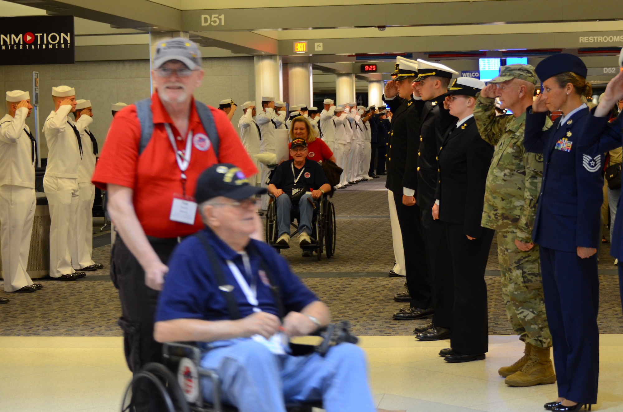 Recalling memories and making new ones: Stars and Stripes Honor Flight makes a big impact on participants and volunteers Sept. 17, 2016 at General Billy Mitchell International Airport, Milwaukee, Wisconsin. Several Airmen with the128th Air Refueling Wing joined other veteran participants, volunteers, family members and friends in the emotional evening, as approximately 600 volunteers participated in the Welcome Home Ceremony. (U.S. Air National Guard photo by Tech. Sgt. Meghan Skrepenski, 128th Air Refueling Wing Public Affairs) 