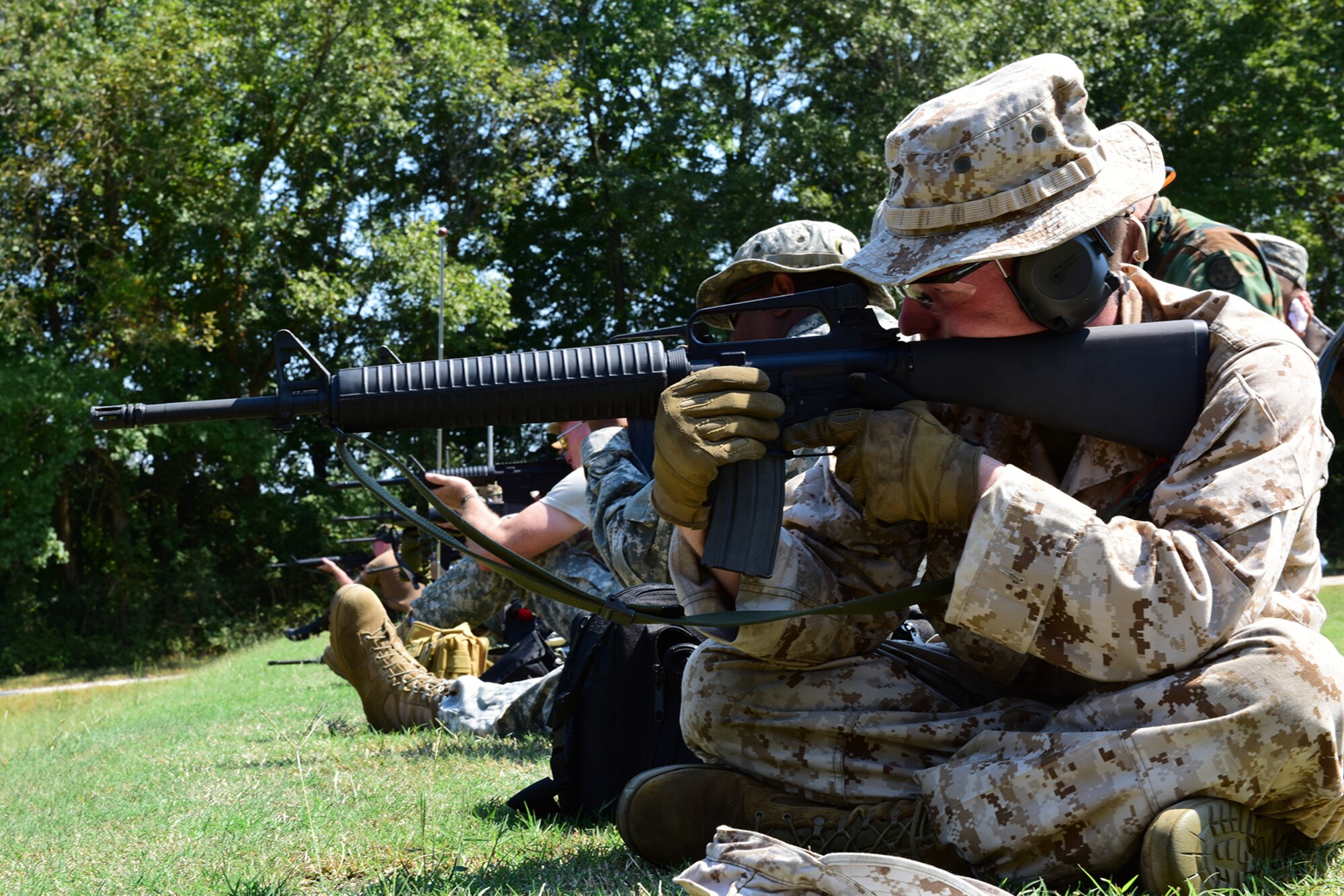 Members of the 118th Wing competition shooting team compete in the Mid-South Guard & Reserve Invitational Rifle Tournament in Memphis, Tenn. Sept. 24 2016. Master Sgt. Mike of the 118th Wing took first place individual overall with a score of 211 with 4 bullseyes. (ANG photo by Staff Sgt. Darrell Hamm / Released)