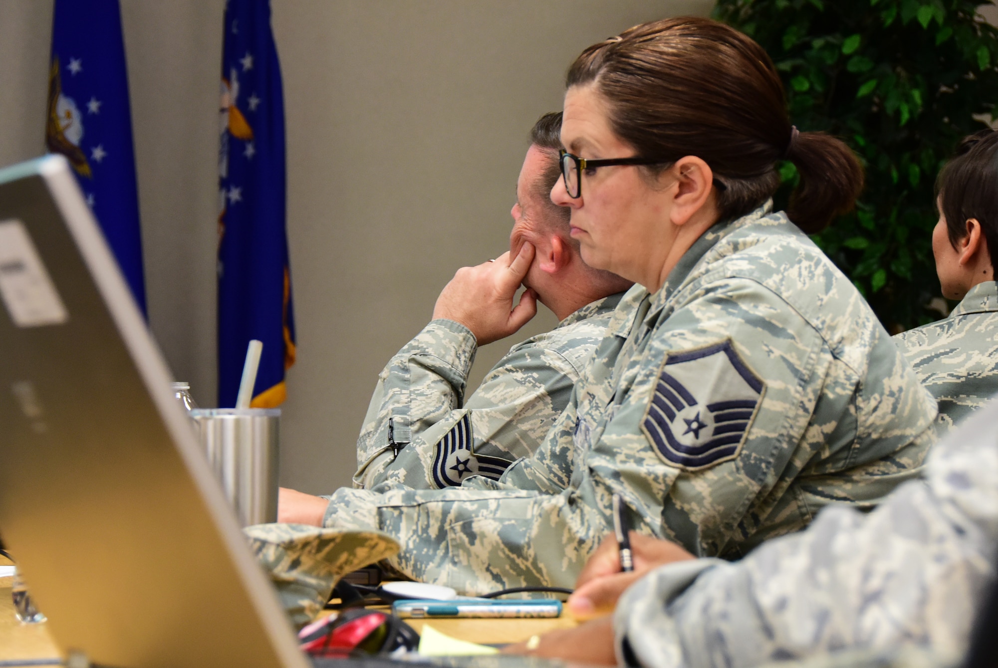 Airmen from the 118th Wing participate in a professional writing class on Oct. 1, 2016 in Nashville, Tenn. Two visiting enlisted professional military education instructors taught the class on how to improve their effective writing skills. (Air National Guard photo by Airman 1st Class Anthony Agosti/Released)