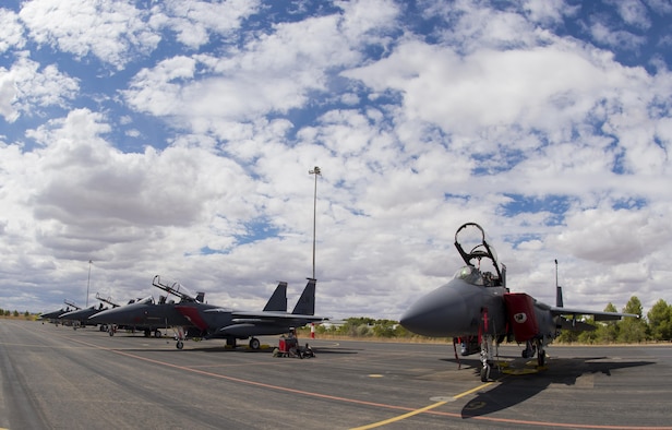 F-15E Strike Eagles assigned to the 494th Fighter Squadron from Royal Air Force Lakenheath, England, sit on the flightline after a day of flying in support of Tactical Leadership Programme 16-3 at Los Llanos Air Base, Spain Sep. 15. The training prepares NATO and allied forces’ flight leaders to serve as mission commanders, lead coalition force air strike packages, and provide tactical air expertise to NATO agencies. (U.S. Air Force photo/ Staff Sgt. Emerson Nuñez)