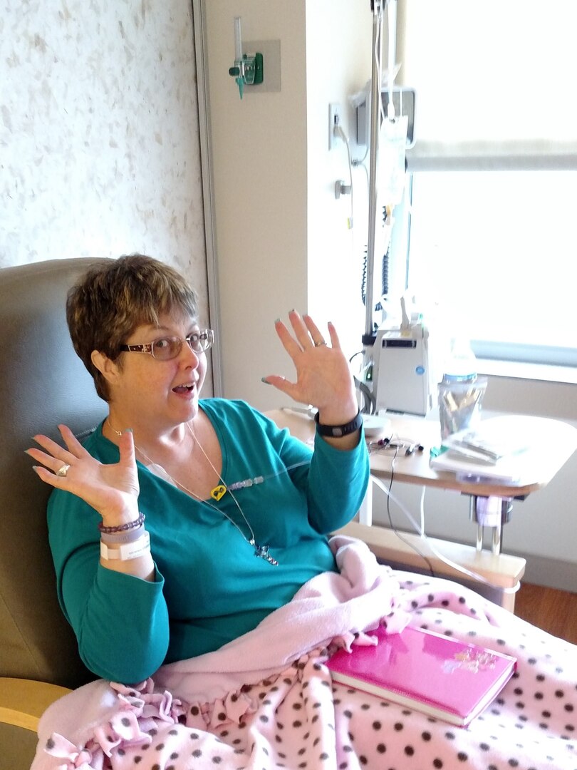 Mary Mahey, contracting officer with DLA Land and Maritime at Mechanicsburg, Pa., receives her first chemotherapy treatment in August 2016. She was diagnosed with breast cancer in May 2016.